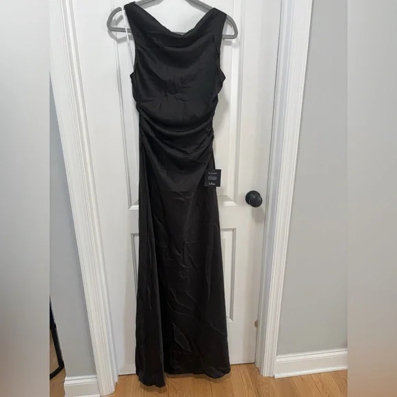 Lulus Effortlessly Sensational NWT size Large Black Satin Backless Maxi Dress - Picture 3 of 13